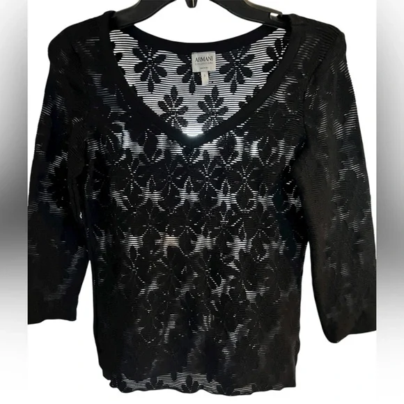 Vintage Armani Collezioni Italy Lace Top Women's Size 8 Romantic Edgy Party Glam - Picture 2 of 5